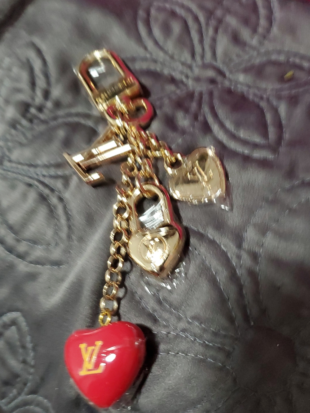 Lv  Gold-Tone Chain Bracelet with Red Heart Charm